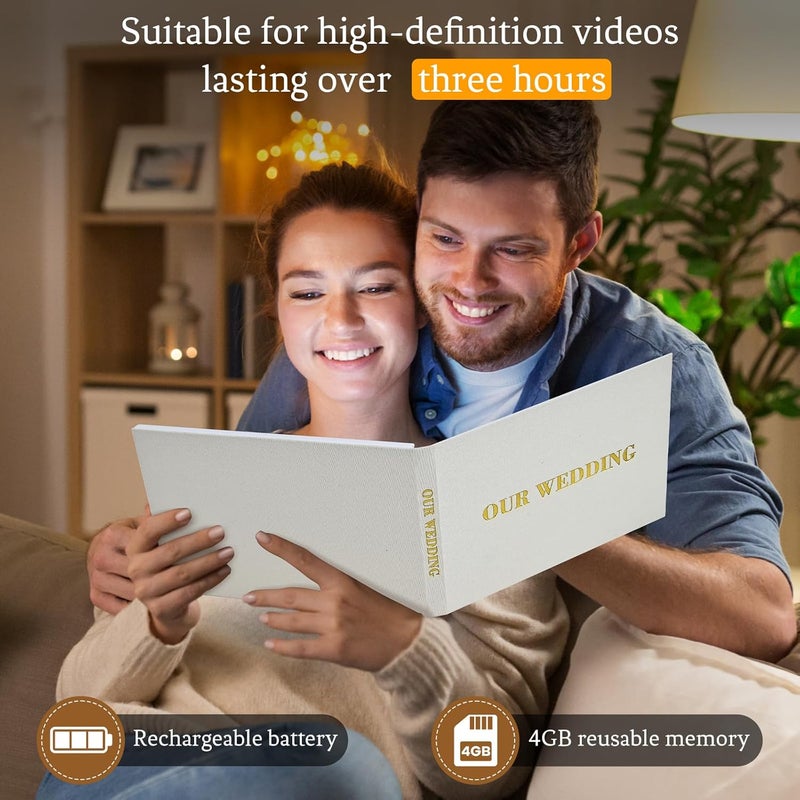 JTRF EclatView “MEMORIES” Video Greeting Book – Linen Hardcover with Gold Foil Lettering, 7-Inch HD Display, 4 GB Storage, Rechargeable Photo & Video Album Gift for Weddings, Anniversaries, Mother’s Day - Image 3